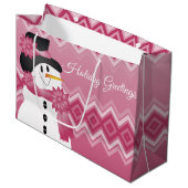 Roze sneeuwmanpatroon  groot cadeauzakje (Voorkant Gekanteld)
