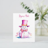  roze sneeuwpop retro gepersonaliseerde kerst briefkaart (Staand voorkant)