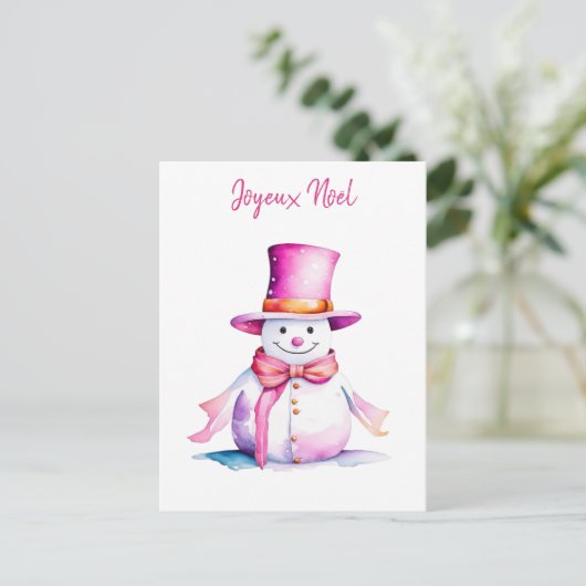  roze sneeuwpop retro gepersonaliseerde kerst briefkaart (Staand voorkant)
