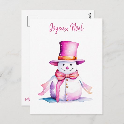  roze sneeuwpop retro gepersonaliseerde kerst briefkaart (Voorkant / Achterkant)