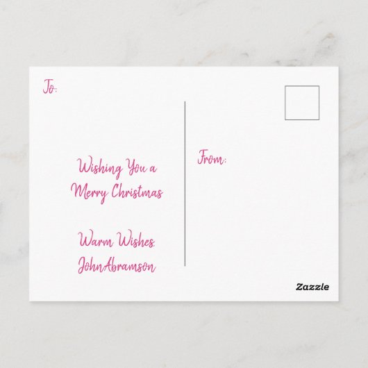  roze sneeuwpop retro gepersonaliseerde kerst briefkaart (Achterkant)