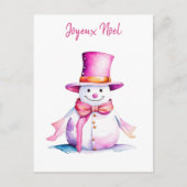  roze sneeuwpop retro gepersonaliseerde kerst briefkaart (Voorkant)