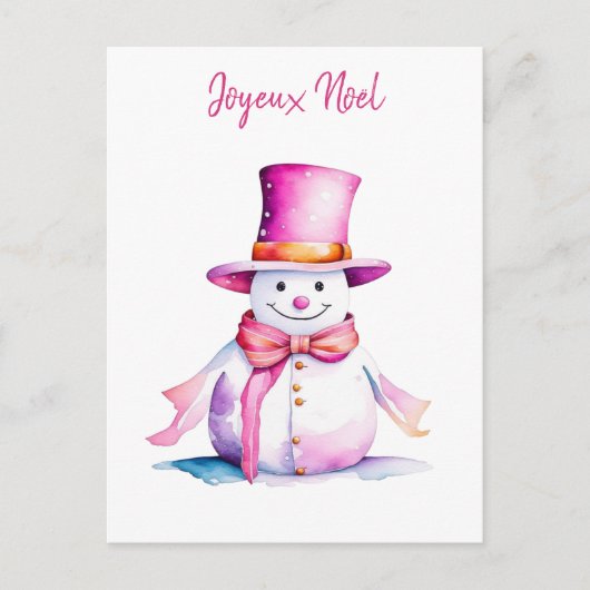  roze sneeuwpop retro gepersonaliseerde kerst briefkaart (Voorkant)