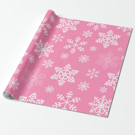 roze sneeuwschilfering op kerst cadeaupapier (Uitgerold)