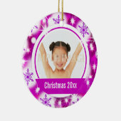 Roze sneeuwvlok 2 foto personaliseert keramisch ornament (Rechts)