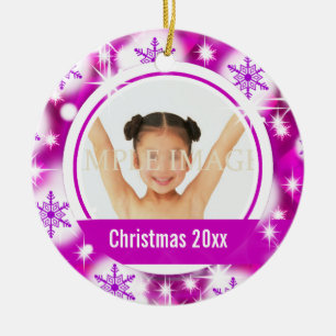 Roze sneeuwvlok 2 foto personaliseert keramisch ornament