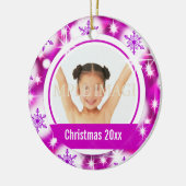 Roze sneeuwvlok 2 foto personaliseert keramisch ornament (Links)