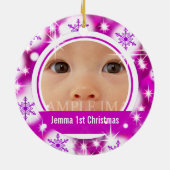 Roze sneeuwvlok 2 foto personaliseert keramisch ornament (Achterkant)