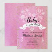 Roze sneeuwvlok Baby Het is koud buiten Uitnodigin Kaart (Voorkant / Achterkant)