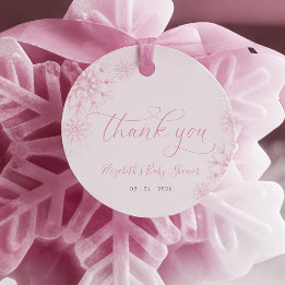 Roze Sneeuwvlok Baby Shower Bedankjes Labels