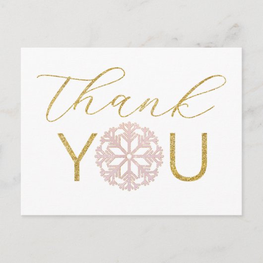 Roze Sneeuwvlok Baby Shower Bedankkaart  Briefkaart (Voorkant)