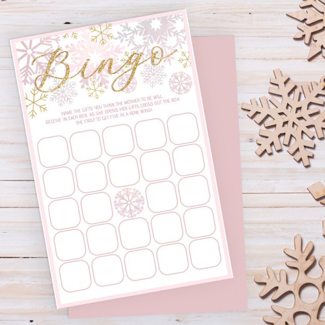 Roze Sneeuwvlok Baby shower Bingo spel (Blush Pink Winter Baby Shower Fun Game)
