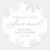 Roze Sneeuwvlok Baby shower Dank u sneeuw veel Ronde Sticker (Voorkant)