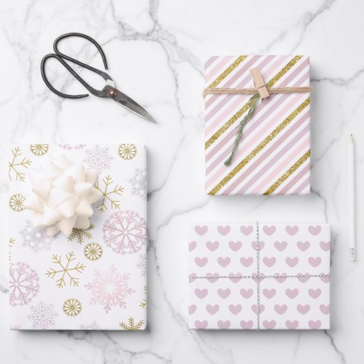Roze Sneeuwvlok Baby shower Gift Wrap Sheets Inpakpapier Vel (Voorkant)