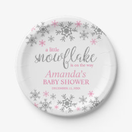Roze Sneeuwvlok Baby Shower in de Winter Papieren Bordje