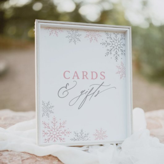 Roze Sneeuwvlok Baby shower Kaarten en cadeaubordj Poster