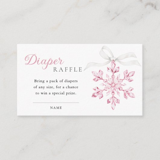 Roze Sneeuwvlok Baby shower Luier Raffle Informatiekaartje (Voorkant)