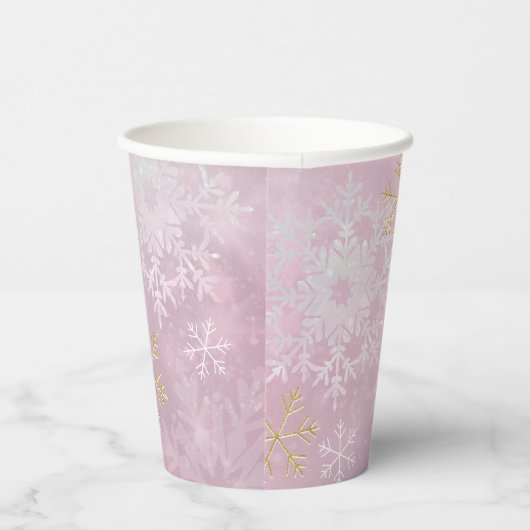 Roze Sneeuwvlok Baby shower Papieren Bekers (Rechts)