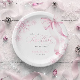 Roze Sneeuwvlok Baby Shower Papieren Bordje