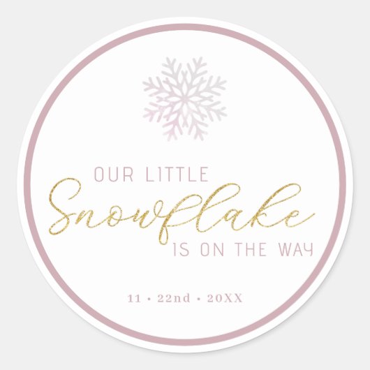 Roze Sneeuwvlok Baby Shower Sticker (Voorkant)