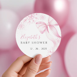 Roze Sneeuwvlok Baby Shower Stickers