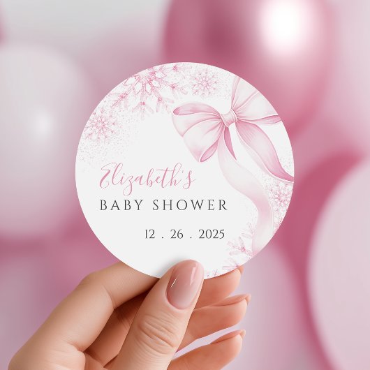 Roze Sneeuwvlok Baby shower Stickers