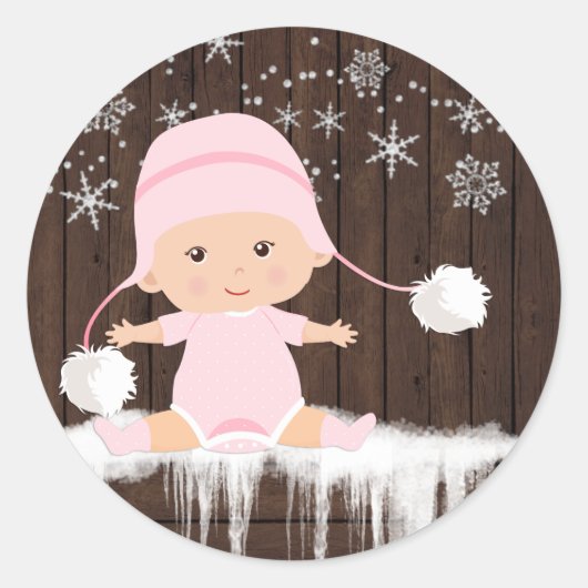 Roze Sneeuwvlok Baby shower Stickers (Voorkant)