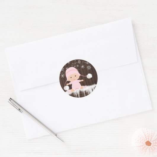 Roze Sneeuwvlok Baby shower Stickers (Envelop)