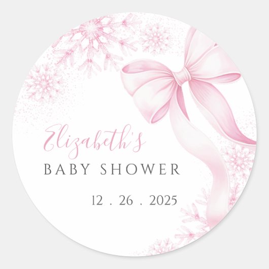 Roze Sneeuwvlok Baby shower Stickers (Voorkant)