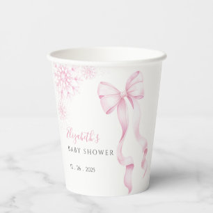 Roze Sneeuwvlok Baby shower Stickers Papieren Bekers