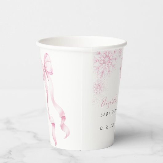 Roze Sneeuwvlok Baby shower Stickers Papieren Bekers (Rechts)