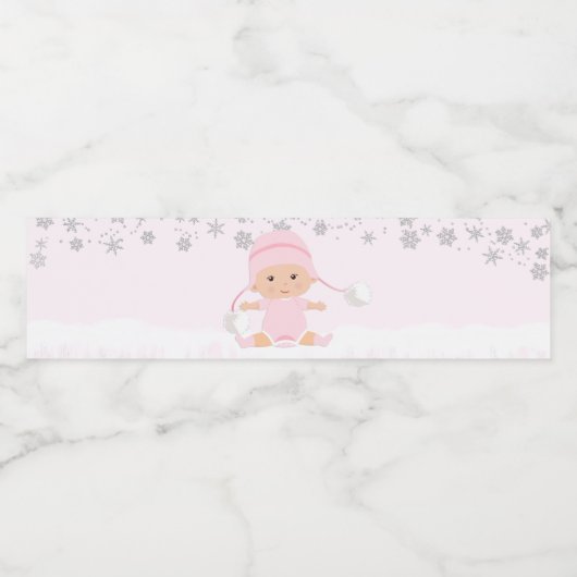 Roze Sneeuwvlok Baby shower Waterflesetiketten Waterfles Etiket (Enkel label)