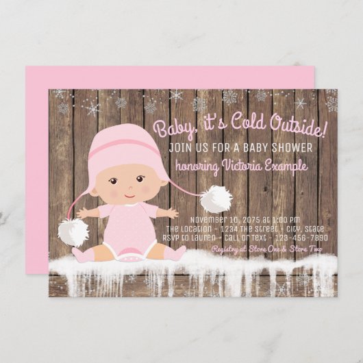 Roze Sneeuwvlok Baby zijn Koud Buiten Baby shower Kaart (Voorkant / Achterkant)
