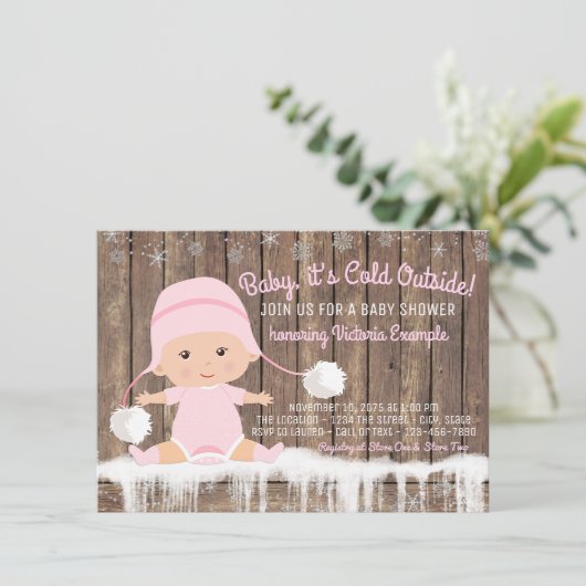 Roze Sneeuwvlok Baby zijn Koud Buiten Baby shower Kaart (Staand voorkant)