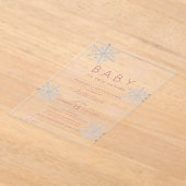 Roze sneeuwvlok Baby zijn koude buiten Baby shower Acryl Uitnodigingen (Laagn)