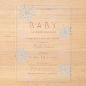 Roze sneeuwvlok Baby zijn koude buiten Baby shower Acryl Uitnodigingen (Voorkant)