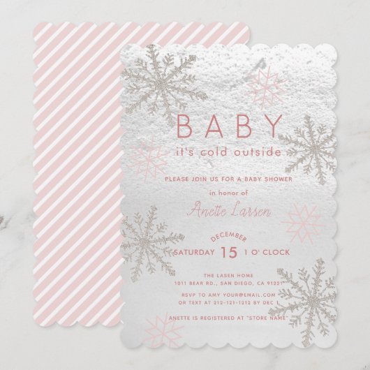 Roze sneeuwvlok Baby zijn koude buiten Baby shower Kaart (Voorkant / Achterkant)