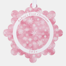 Roze Sneeuwvlok Baby's Eerste Kerstmis Foto Ornament Kaart