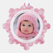 Roze Sneeuwvlok Baby's Eerste Kerstmis Foto Ornament Kaart (Achterkant)
