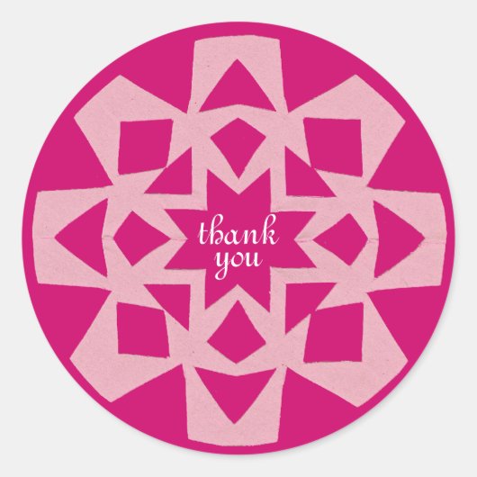 Roze Sneeuwvlok Bedankt Ronde Sticker (Voorkant)