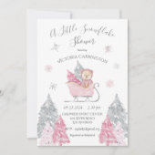 Roze Sneeuwvlok Beer Baby shower Invitation Kaart (Voorkant)