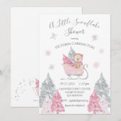 Roze Sneeuwvlok Beer Baby shower Invitation Kaart (Voorkant / Achterkant)