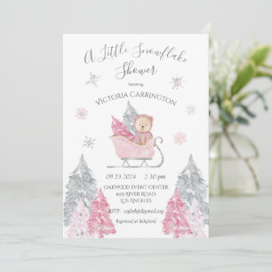 Roze Sneeuwvlok Beer Baby shower Invitation Kaart
