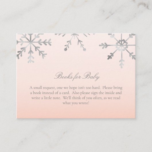 Roze sneeuwvlok boeken voor Baby shower spel Informatiekaartje (Voorkant)