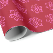 Roze Sneeuwvlok Donkerrood Cadeaupapier (Rol Hoek)