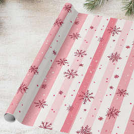 Roze sneeuwvlok en streep cadeaupapier