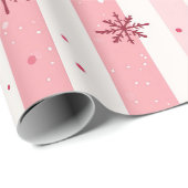 Roze sneeuwvlok en streep cadeaupapier (Rol Hoek)