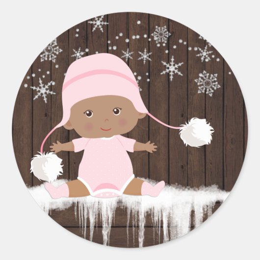 Roze Sneeuwvlok Etnisch Meisje Baby shower Sticker (Voorkant)
