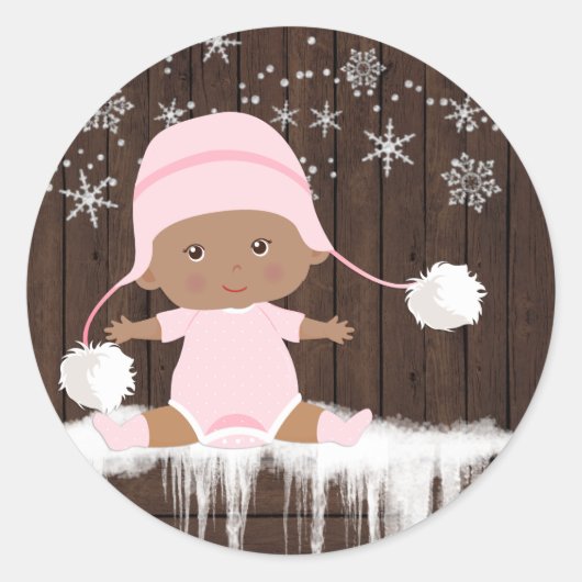 Roze Sneeuwvlok Etnisch Meisje Baby shower Sticker (Voorkant)