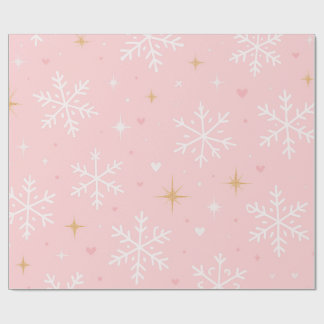 Roze Sneeuwvlok & Gouden Glitter Kerst  Cadeaupapier